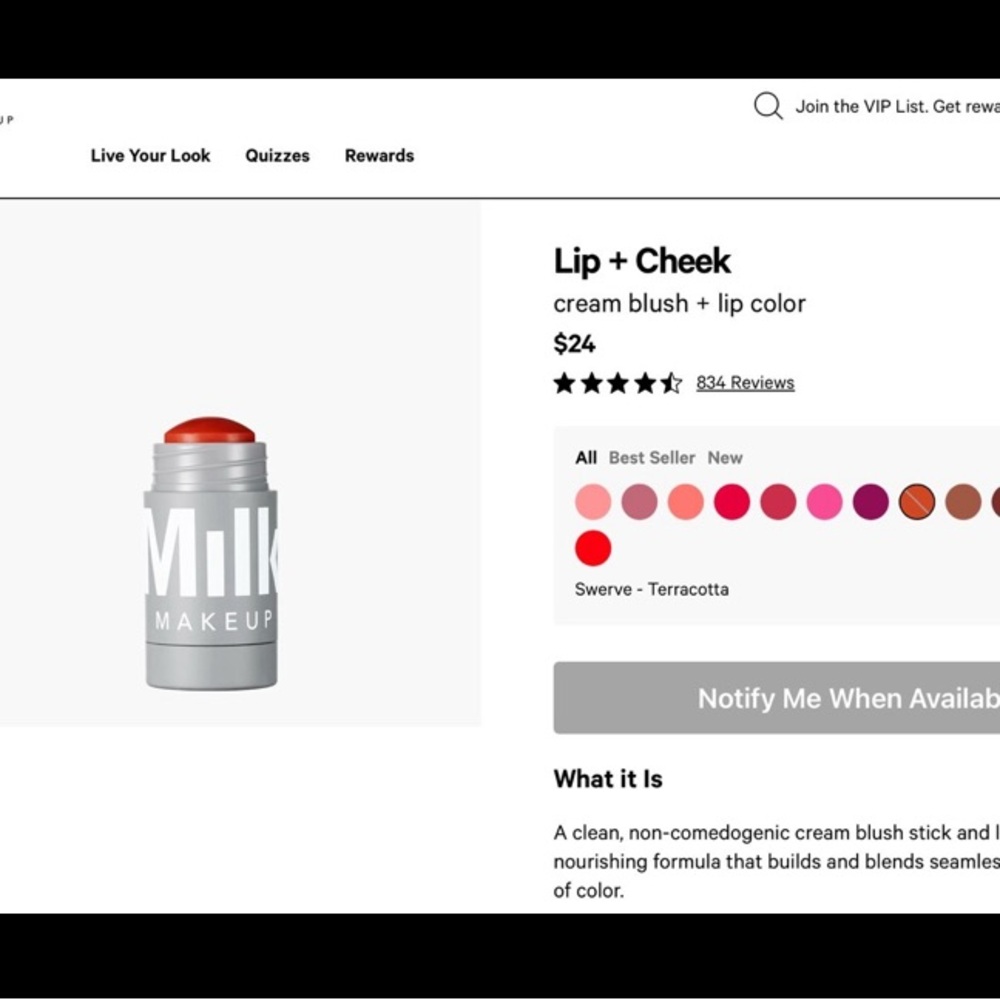 Milk Makeup Lip + Cheek in SWERVE $24 NIB sold out!